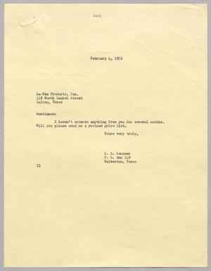 [Letter from I. H. Kempner to Lu-Tex Products, Inc., February 4, 1952]