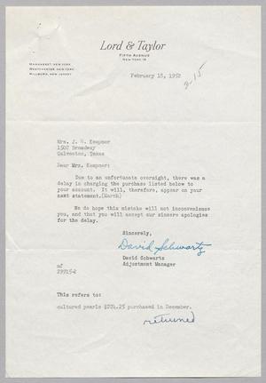 [Letter from Lord & Taylor to Henrietta Leonora Kempner, February 18, 1952]
