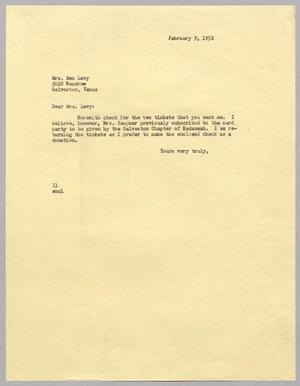 [Letter from I. H. Kempner to Mrs. Ben Levy, February 9, 1952]