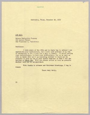 [Letter from I. H. Kempner to Matson Navigation Company, December 22, 1952]