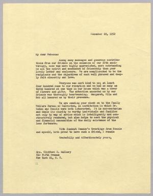 [Letter from I. H. Kempner to Rebecca Mallory, December 22, 1952]