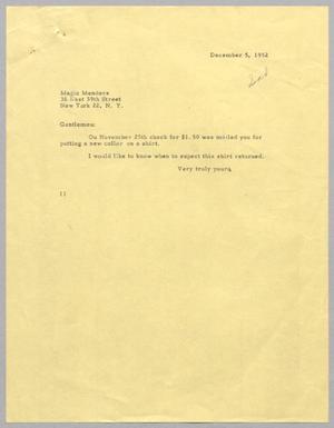 [Letter from I. H. Kempner to Magic Menders, December 5, 1952]