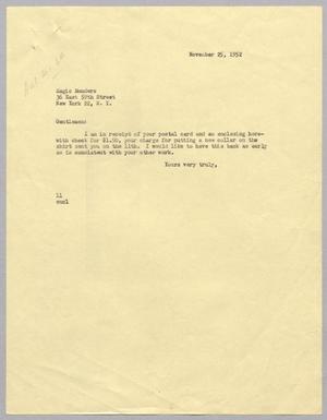 [Letter from I. H. Kempner to Magic Menders, November 25, 1952]