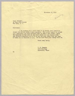 [Letter from I. H. Kempner to Magic Menders, November 11, 1952]