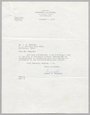 [Letter from Russel H. Markwell to I. H. Kempner, October 1, 1952]