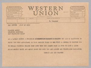 [Telegram from Hennie and Ike Kempner to Kilburn Moore, July 19, 1952]