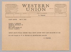 [Telegram from Isaac H. Kempner to Russel P. Anderson, May 6, 1952]