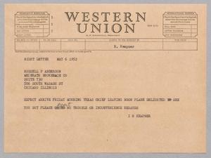 [Telegram from Isaac H. Kempner to Russell P. Anderson, May 6, 1952]
