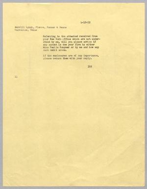 [Letter from I. H. Kempner to Merrill Lynch, Pierce, Fenner & Beane, April 19, 1952]