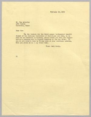[Letter from I. H. Kempner to Tom McCarthy, February 20, 1952]