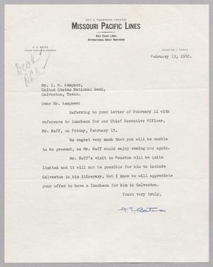 [Letter from F. E. Bates to I. H. Kempner, February 13, 1952]