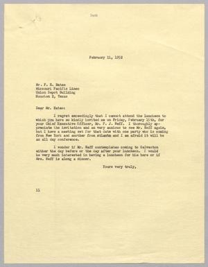 [Letter from I. H. Kempner to F. E. Bates, February 11, 1952]