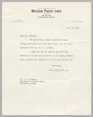 [Letter from F. E. Bates to I. H. Kempner, February 9, 1952]