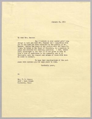 [Letter from I. H. Kempner to Mrs. W. E. Maxson, January 21, 1952]