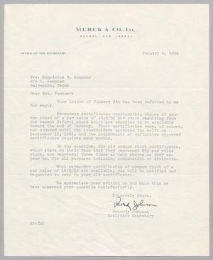 [Letter from Reverdy Johnson to Henrietta B. Kempner, January 8, 1952]