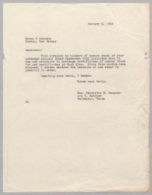 [Letter from Henrietta B. Kempner to Merck & Company, January 5, 1952]