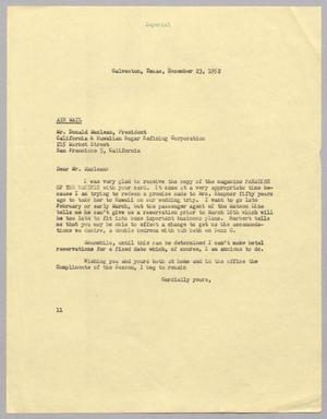 [Letter from I. H. Kempner to Donald Maclean, December 23, 1952]