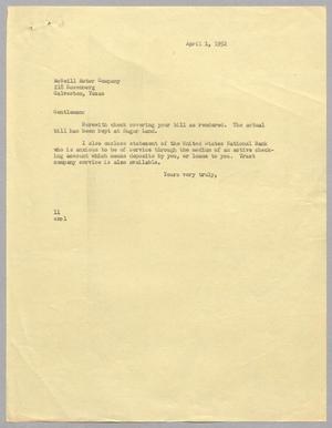[Letter from I. H. Kempner to McNeill Motor Company, April 1, 1952]