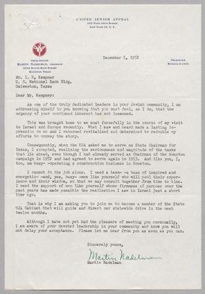 [Letter from Martin Nadelman to I. H. Kempner, December 5, 1952]