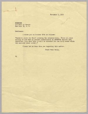 [Letter from I. H. Kempner to Newsweek, November 7, 1952]
