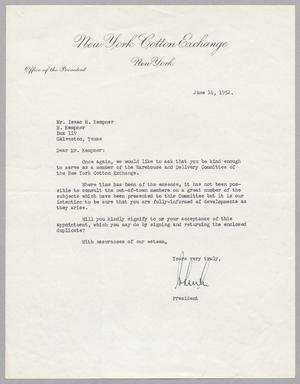 [Letter from New York Cotton Exchange to I. H. Kempner, June 6, 1952]
