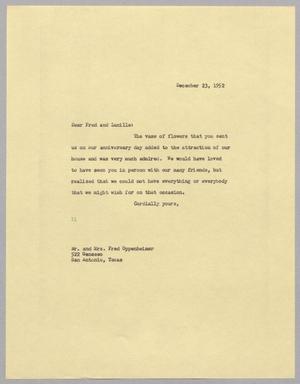 [Letter from I. H. Kempner to Fred and Lucille Oppenheimer, December 23, 1952]