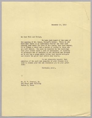 [Letter from I. H. Kempner to Bill and Evelyn Overton, December 10, 1952]