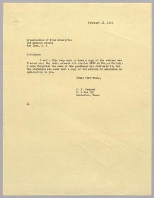 [Letter from I. H. Kempner to Organization of Free Enterprise, February 18, 1952]