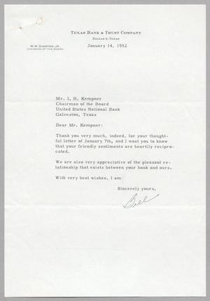 [Letter from W. W. Overton, Jr.  I. H. Kempner, January 14, 1952]