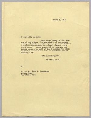 [Letter from I. H. Kempner to Lilly and Jesse Oppenheimer, January 15, 1952]