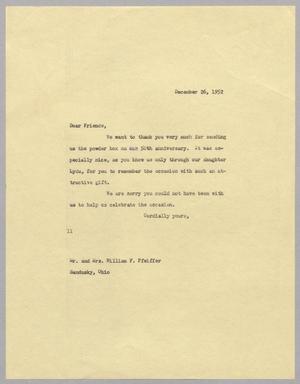[Letter from I. H. Kempner to Mr. and Mrs. William F. Pfeiffer, December 26, 1952]