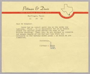 [Letter from Pittman & Davis to I. H. Kempner, November 30, 1952]