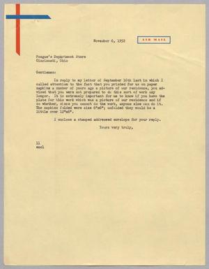 [Letter from I. H. Kempner to Poague's Department Store, November 6, 1952]