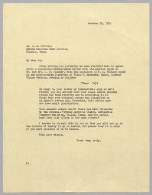 [Letter from I. H. Kempner to J. A. Phillips, October 29, 1952]