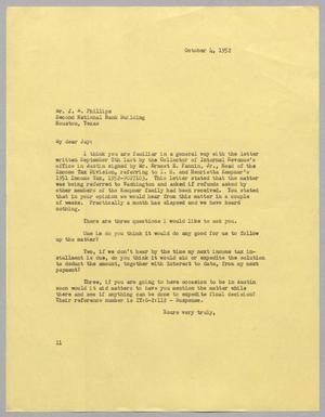 [Letter from I. H. Kempner to J. A. Phillips, October 4, 1952]