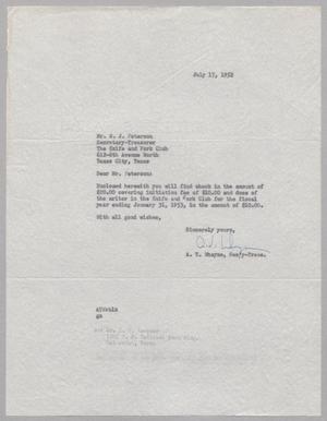 [Letter from A. T. Whayne to W. J. Peterson, July 17, 1952]