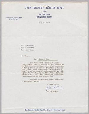 [Letter from Ruby N. Williams to I. H. Kempner, July 14, 1952]