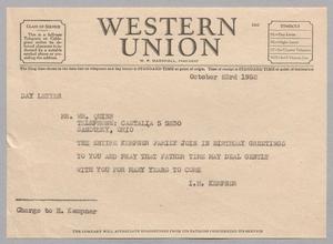 [Telegram from Isaac H. Kempner to Wm. Quinn, October 23, 1952]