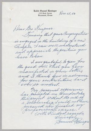 [Letter from Samuel Rosinger to I. H. Kempner, December 28, 1952]