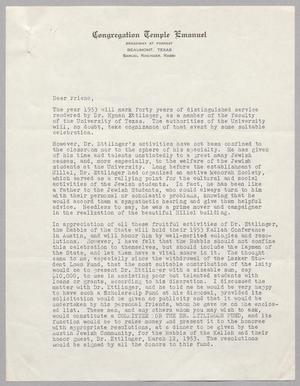 [Letter from Congregation Temple Emanuel, 1953~]