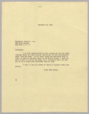 [Letter from I. H. Kempner to Richter's Jewelers, Inc., December 19, 1952]