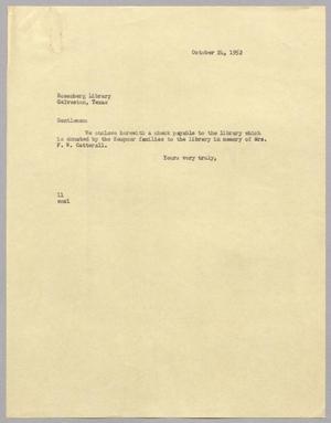 [Letter from I. H. Kempner to Rosenberg Library, October 24, 1952]