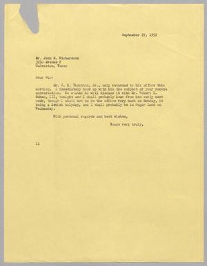 [Letter from I. H. Kempner to John B. Richardson, September 27, 1952]