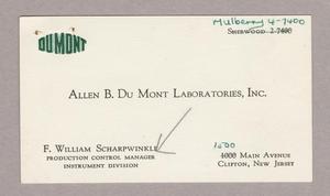 Primary view of object titled '[Business Card for F. William Scharpwinkle]'.