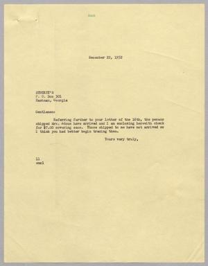 [Letter from I. H. Kempner to Stuckey's, December 22, 1952]