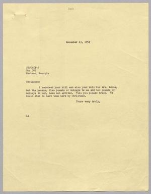 [Letter from I. H. Kempner to Stuckey's, December 13, 1952]