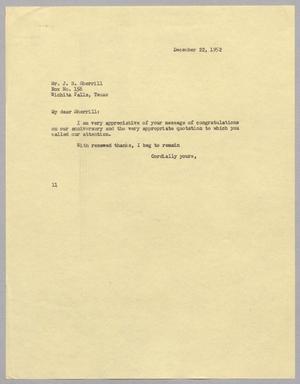 [Letter from I. H. Kempner to J. N. Sherrill, December 22, 1952]
