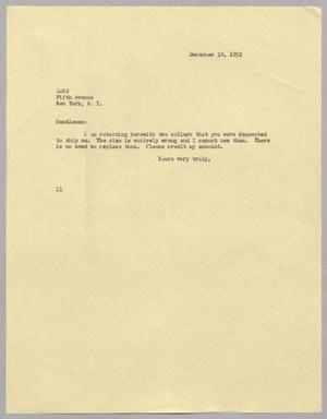 [Letter from I. H. Kempner to Saks, December 19, 1952]