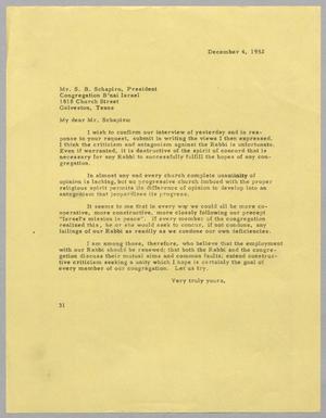 [Letter from I. H. Kempner to S. B. Schapiro, December 4, 1952]