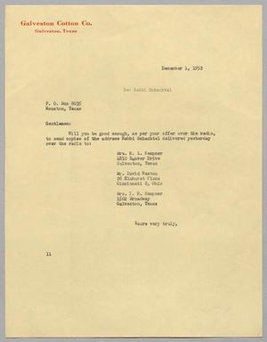 [Letter from I. H. Kempner, December 1, 1952]